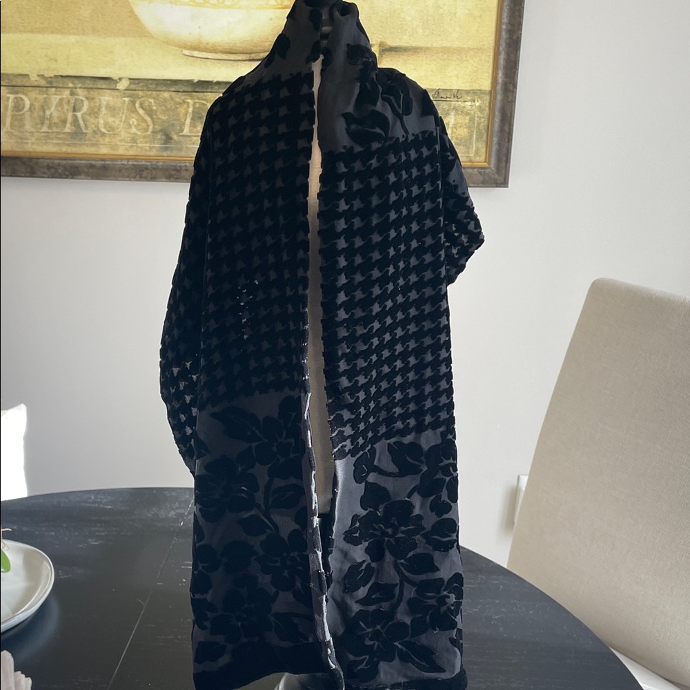 Black Houndstooth and Floral Scarf